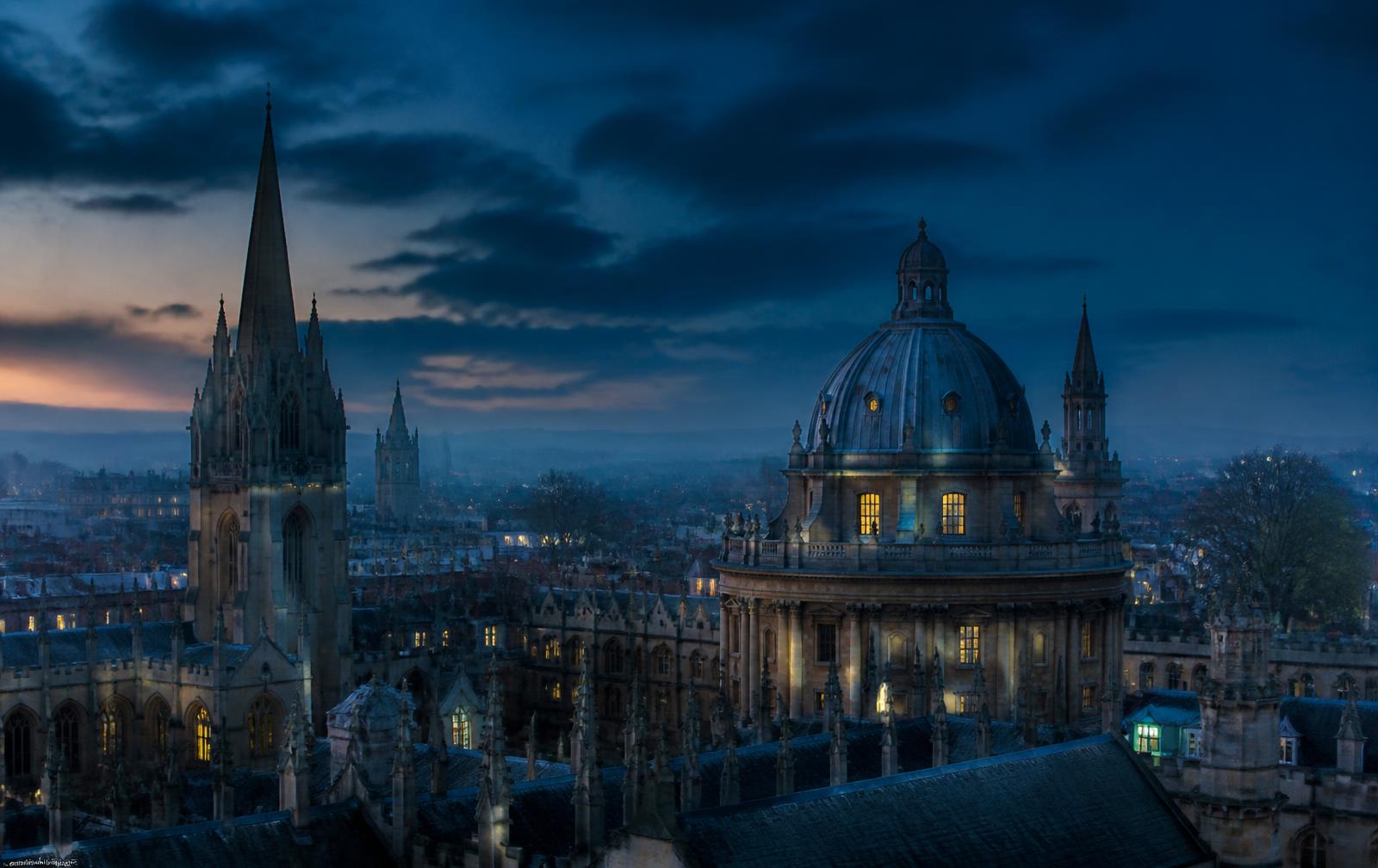Oxford skyline of spires and domes at dusk